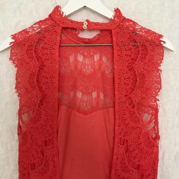 NWT Free People Daydream Coral Lace Dress Size L - Picture 7 of 8